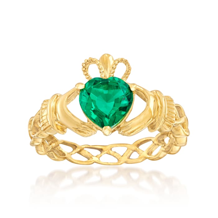 1.20 Carat Simulated Emerald Claddagh Ring in 18kt Gold Over Sterling