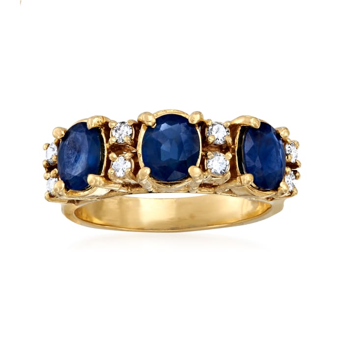 C. 2000 Vintage 2.00 ct. t.w. Sapphire and .24 ct. t.w. Diamond Ring in 14kt Yellow Gold